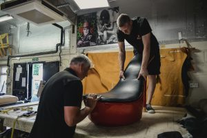 Upholstering fibreglass seating Hill Upholstery & Design Essex and London