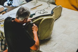 Upholstering fibreglass seating Hill Upholstery & Design Essex and London