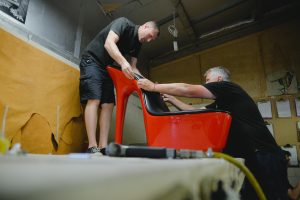 Upholstering fibreglass seating Hill Upholstery & Design Essex and London