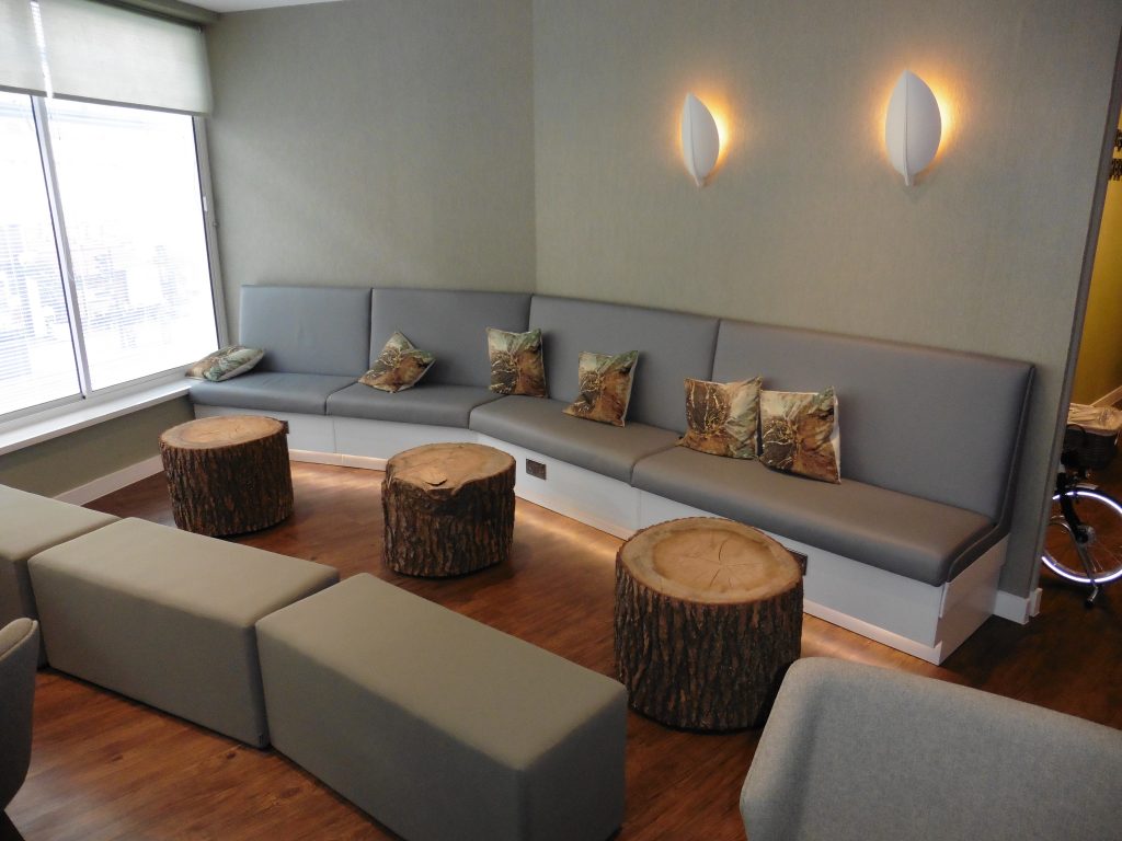 Upholstered banquette seating
