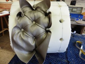 bespoke deep buttoned upholstered footstool, Hill Upholstery & Design