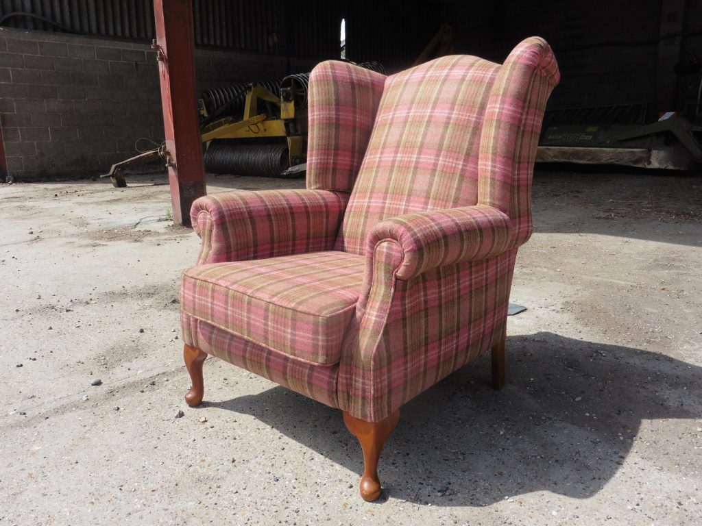 Red tartan wingback chair deals