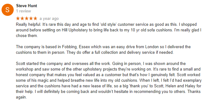 Google review upholsterer London