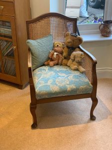 Reupholstered Bergere chair Ross Fabrics Essex