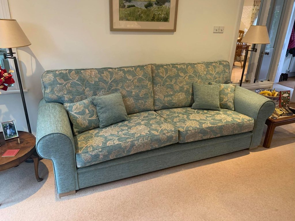 Bespoke sofa and scatter cushions in Ross Fabrics