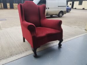 Edwardian wing chair and bespoke pouffe Essex